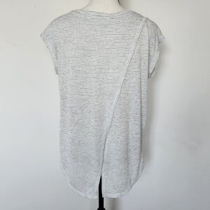Athleta Short Sleeve Flap Open Back Striped Grey Shirt Super Soft Comfy & Cool S